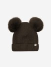 Hat knit alpaca pompoms, dark brown melange, Huttelihut thumbnail