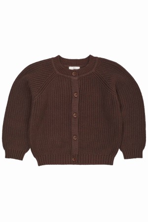 Knitted classic rib cardigan, dark brown, Copenhagen colors