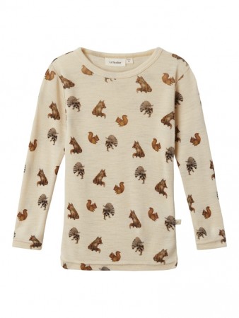 Nimo slim top wool/modal, sandshell/animals, Lil Atelier