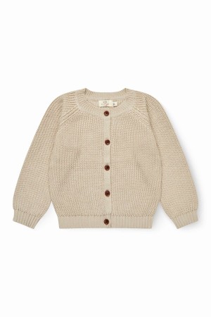 Knitted classic rib cardigan, sand, Copenhagen colors
