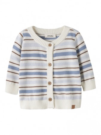 Hito knit cardigan, coconut milk/dusty blue, Lil Atelier