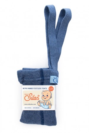 Footless cotton tights, steel blue, Silly Silas