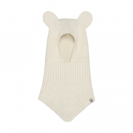 Balaclava ears wool knit, off white, Huttelihut