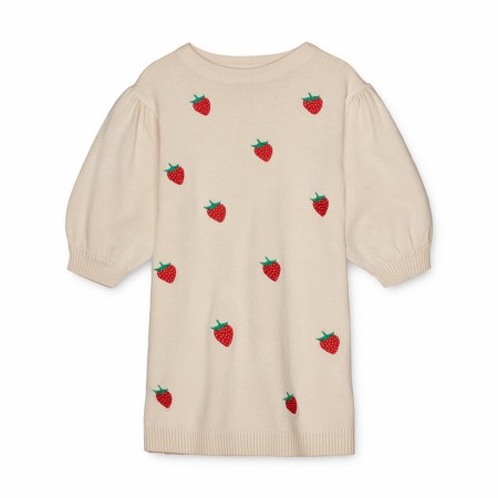 Favo embroided knit dress, sandshell/strawberry, Fliink