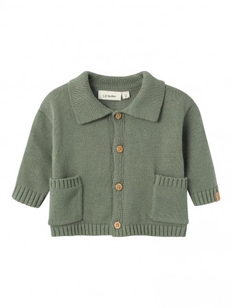 Theo loose knit cardigan baby, agave green, Lil Atelier