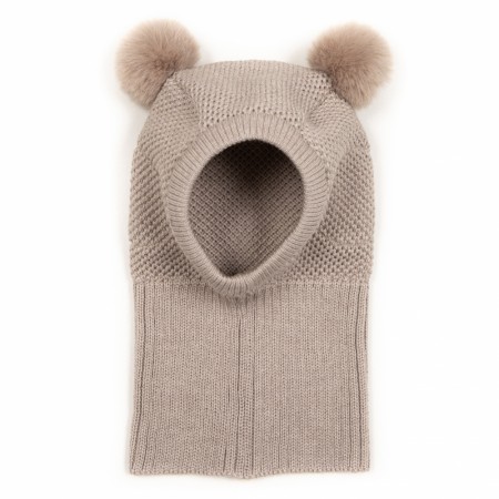 Wooly single hat camel pom windstop, Huttelihut
