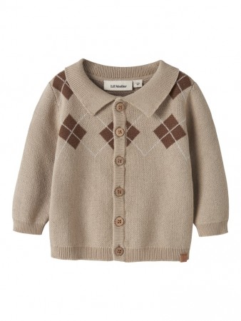 Ronan knit polo cardigan, white pepper, Lil Atelier