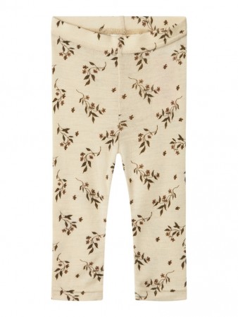 Nimo slim wool/modal leggings baby, sandshell/flower, Lil Atelier