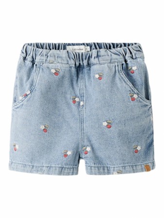 Funda loose emb shorts, medium blue denim, Lil Atelier