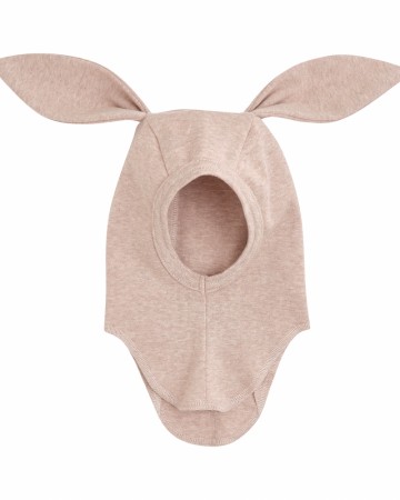 Balaclava ears cotton rib, camel melange, Huttelihut