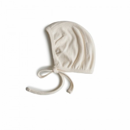 Ribbed baby bonnet, ivory, Mushie