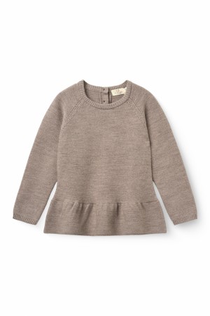 Merino knitted frill blouse, natural melange, Copenhagen colors