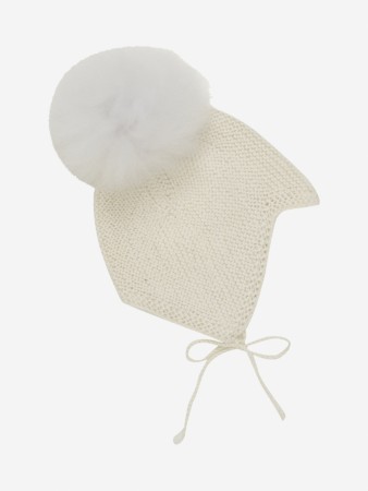 Bonnet wool knit alpaca pompom, off white, Huttelihut