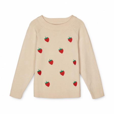 Favo embroided knit pullover, sandshell/strawberry, Fliink