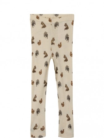 Nimo slim wool/modal leggings baby, sandshell/animals, Lil Atelier