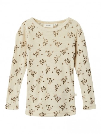 Nimo slim top wool/modal, sandshell/flower, Lil Atelier