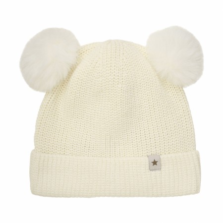 Hat knit pompoms, antique white, Huttelihut